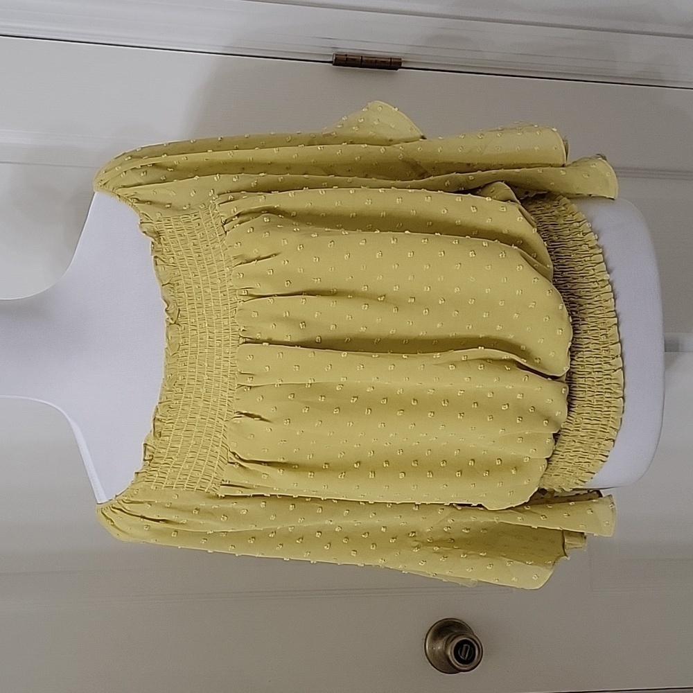 Wishlist Apparel Size S Marigold Color Swiss Dot Semi Sheer Smocked Waist Blouse